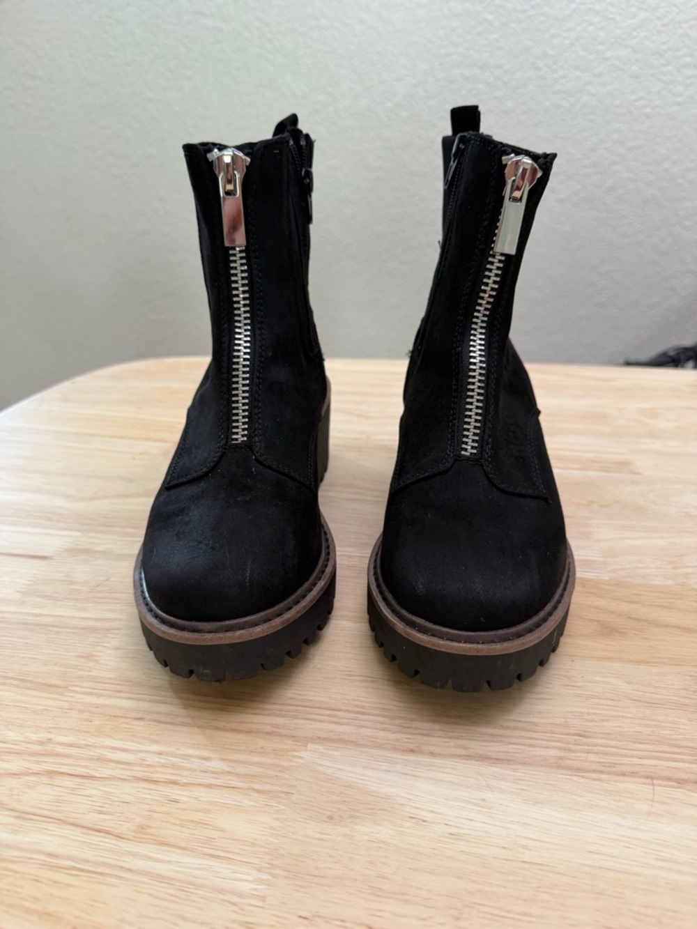 Black Front-Zip Platform Ankle Boots - Women